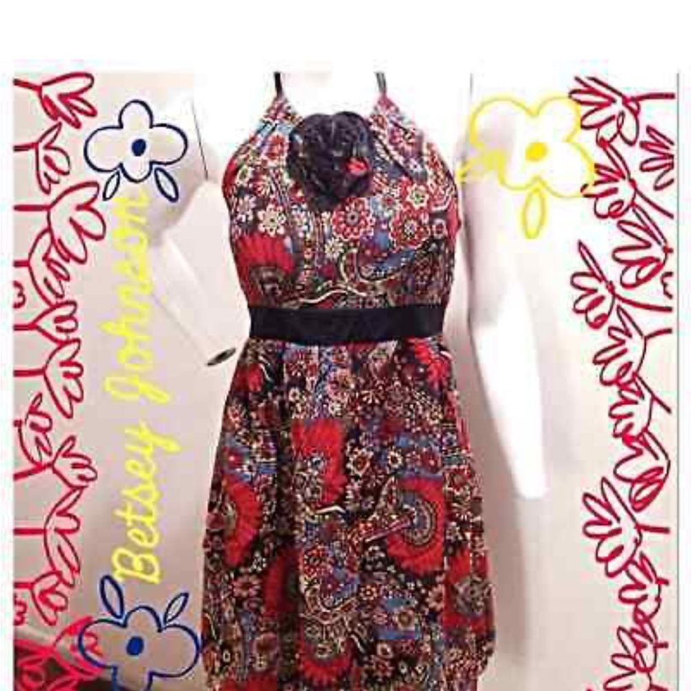 Betsey Johnson floral silk halter dress size 8